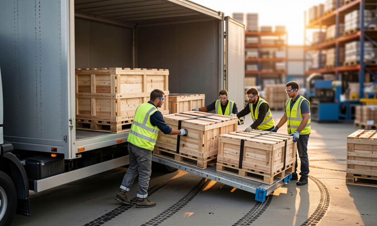 Moving team loading truck